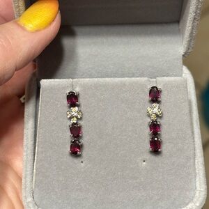 Natural Rhodolite Garnet Earrings in Sterling Silver
